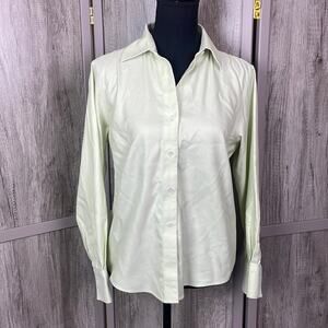Talbots Petites mint green cotton pique long sleeve button down shirt women's 6P